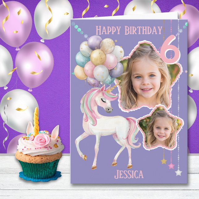 Carte d'anniversaire 6 ans licorne fantaisiste à d (Créateur téléchargé)