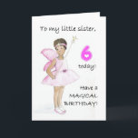 Carte d'anniversaire 6e pour Little Sister<br><div class="desc">Carte d'anniversaire 6 pour une petite soeur,  avec une fée noire en robe rose,  à partir d'une aquarelle illustrée par Judy Adamson. N'hésitez pas à customiser le message intérieur et à me contacter par mon magasin si vous souhaitez modifier le capot avant.</div>