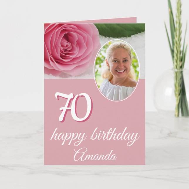 Carte d'anniversaire 70 ans avec photo de fleur ro (Devant)