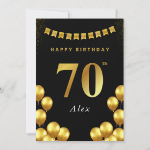 Carte d'anniversaire 70 ans Ballons noirs et dorés