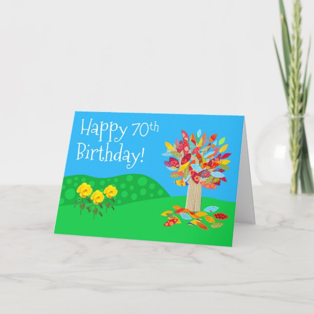 Carte d'anniversaire 70 ans d'arbre d'automne nouv (Devant)