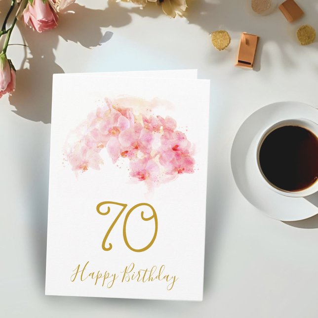 Carte d'anniversaire 70 ans Fleur Orchidée Rose Aq (Créateur téléchargé)