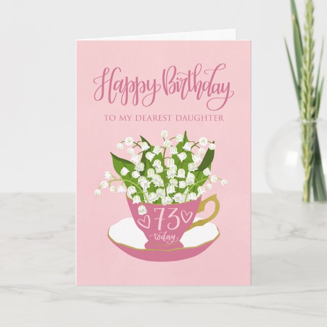 Carte d'anniversaire 73 ans Fille Mug Muguet (Devant)