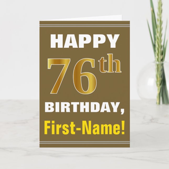 Carte d'anniversaire 76 ans en gras, marron, or fa (Devant)