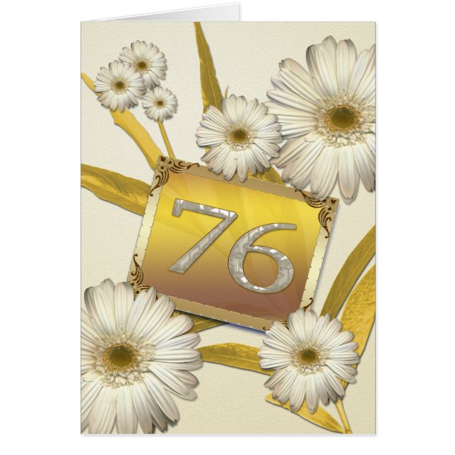 Carte d'anniversaire 76e avec marguerites. (Devant)