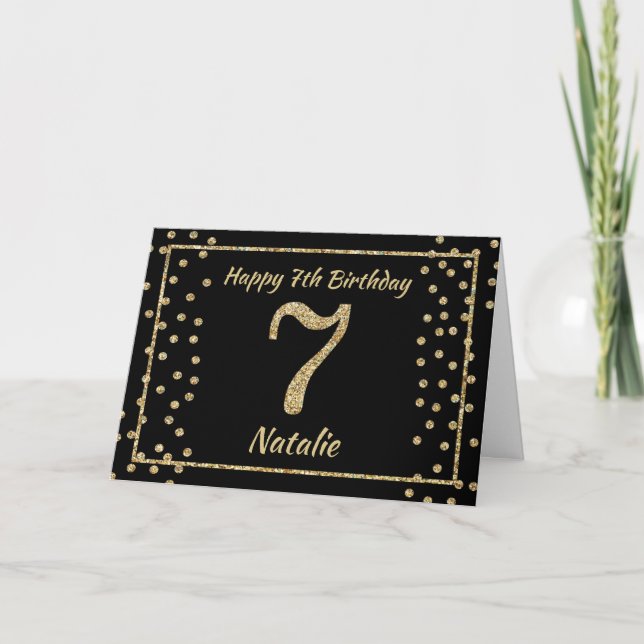 Carte d'anniversaire 7 ans avec confettis pailleté (Devant)