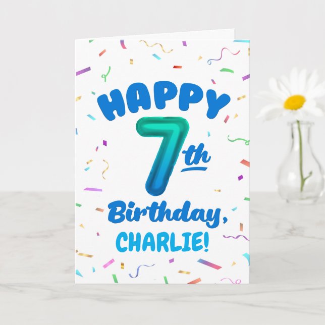 Carte d'anniversaire 7 ans avec nom personnalisé (Petite plante)