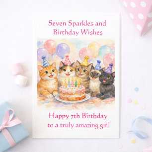 Carte d'anniversaire 7 ans pour filles Fête féline