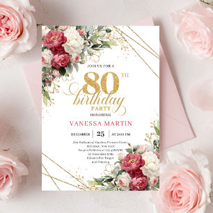 Carte d'anniversaire 80 ans à accent doré floral r