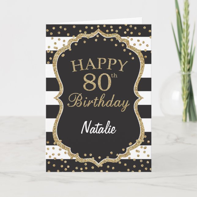Carte d'anniversaire 80 ans avec confettis paillet (Devant)