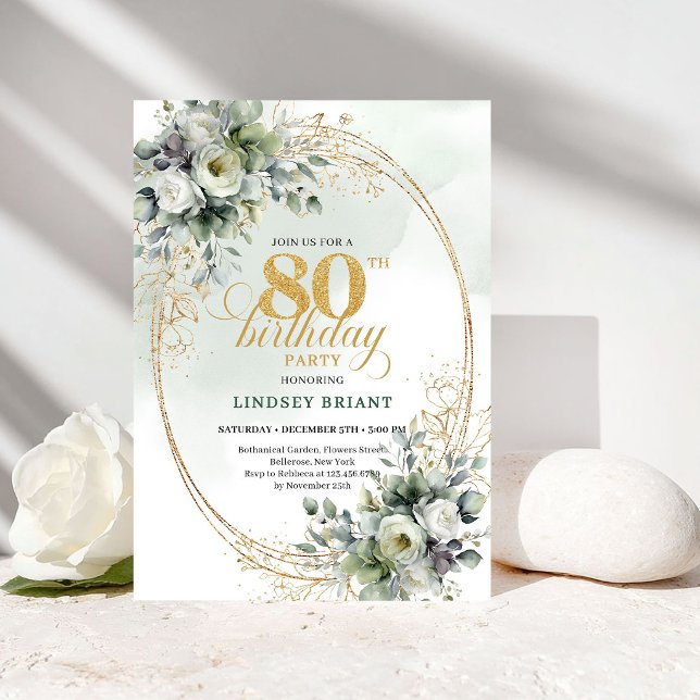 Carte d'anniversaire 80 ans botanique à l'aquarell (Romantic Watercolor Botanical 80th Birthday Card)