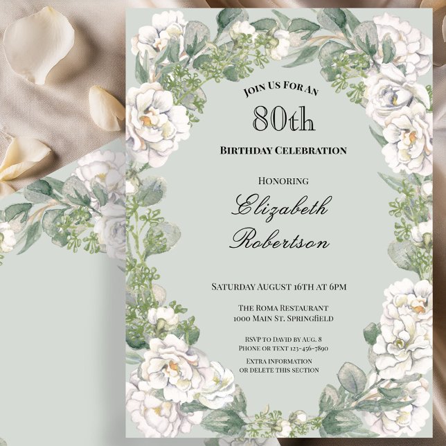 Carte d'anniversaire 80 ans femme avec bordure flo (Créateur téléchargé)
