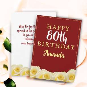 Carte d'anniversaire 80 ans Fleur de Rose Jaune Fl