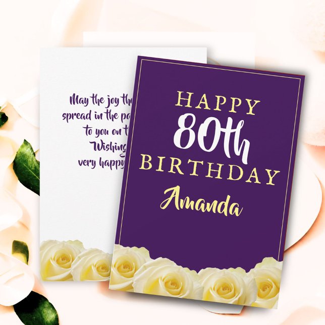 Carte d'anniversaire 80 ans Fleur de Rose Jaune Fl (Créateur téléchargé)