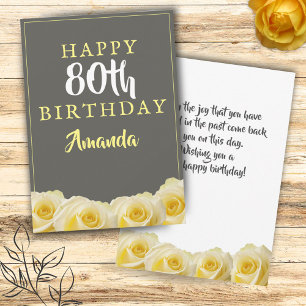 Carte d'anniversaire 80 ans Fleur de rose jaune Fl