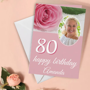 Carte d'anniversaire 80 ans Fleur de Rose Rose Fle
