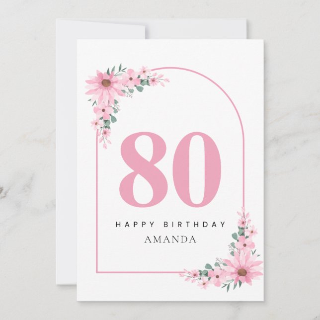 Carte d'anniversaire 80 ans pour femmes Fleur rose (Devant)