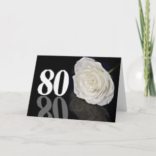 Carte d'anniversaire 80e avec une rose blanche cla