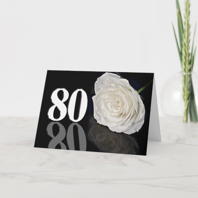 Carte d'anniversaire 80e avec une rose blanche cla (Devant)