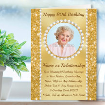 Carte d'anniversaire 80e pour maman, soeur, femme,