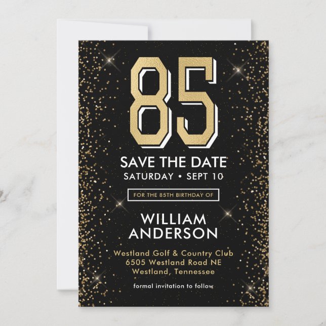 Carte d'anniversaire 85 ans noir moderne  (Devant)
