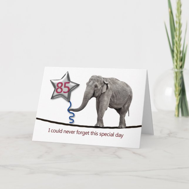 Carte d'anniversaire 85e avec un éléphant à corde (Devant)