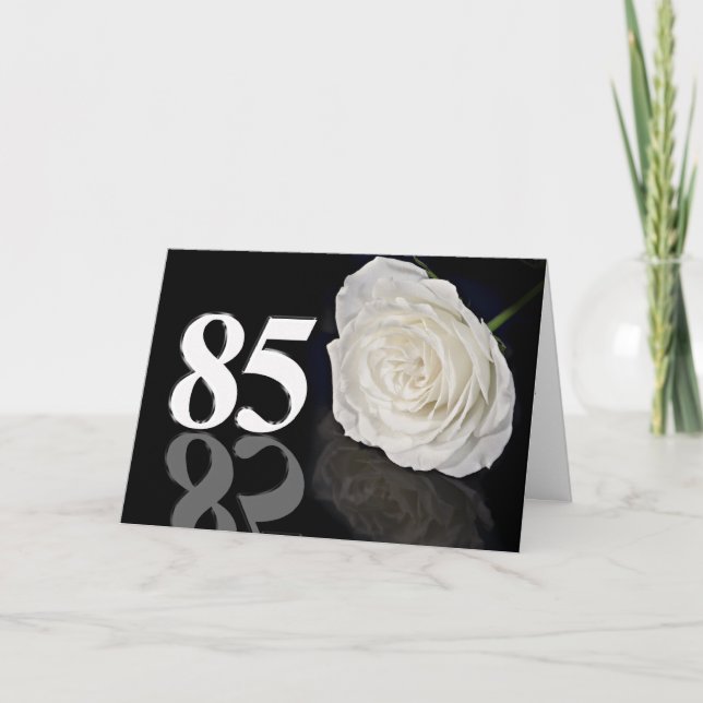 Carte d'anniversaire 85e avec une rose blanche cla (Devant)