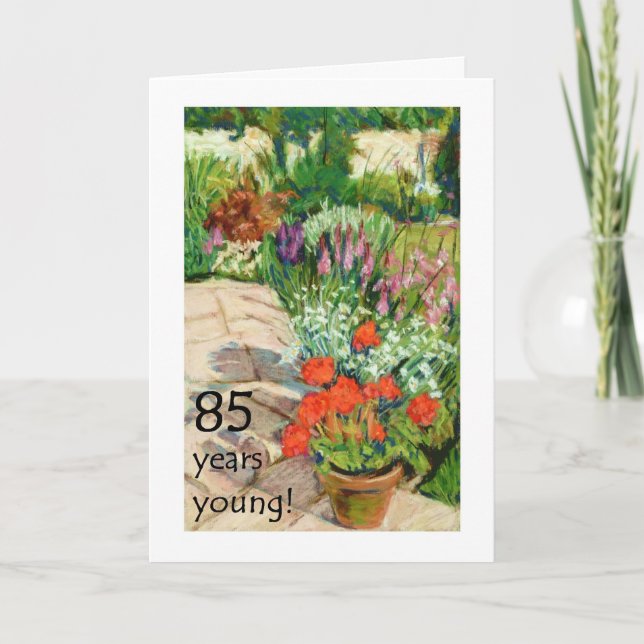 Carte d'anniversaire 85e - Geraniums rouges (Devant)