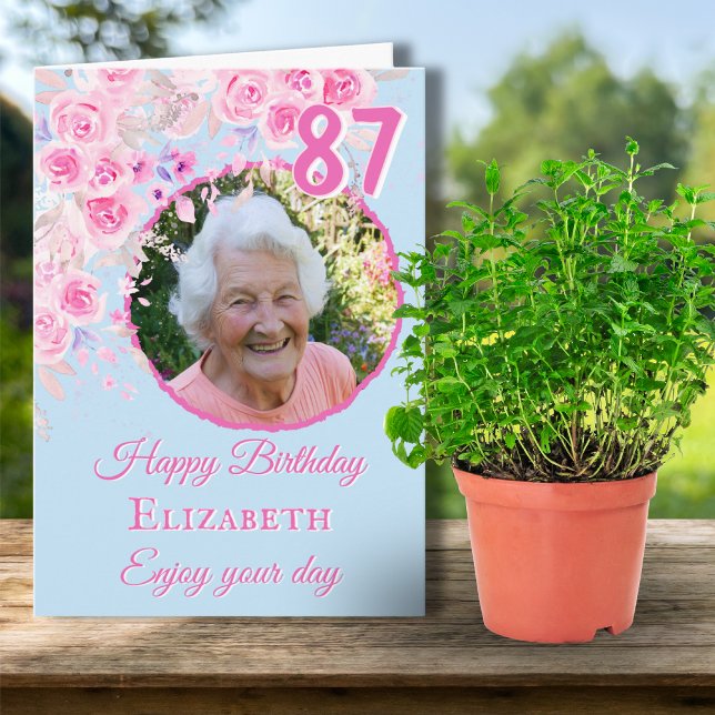Carte d'anniversaire 87 ans avec une photo de fleu (Créateur téléchargé)