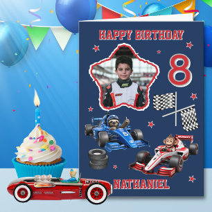 Carte d'anniversaire 8 ans avec 1 photo de paresse