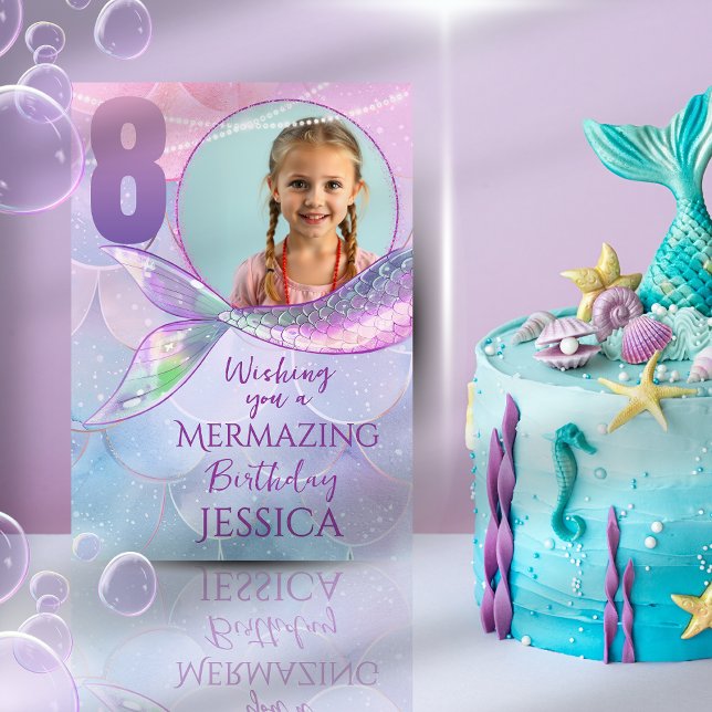 Carte d'anniversaire 8 ans avec photo de sirène (Créateur téléchargé)