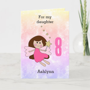 Carte d'anniversaire 8 ans Fée Magique Rose