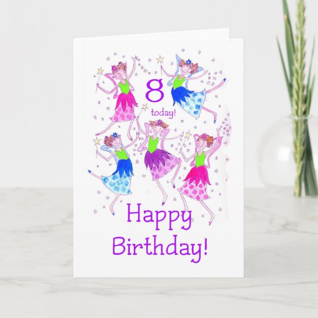 Carte d'anniversaire 8 ans 'Fées' (Devant)