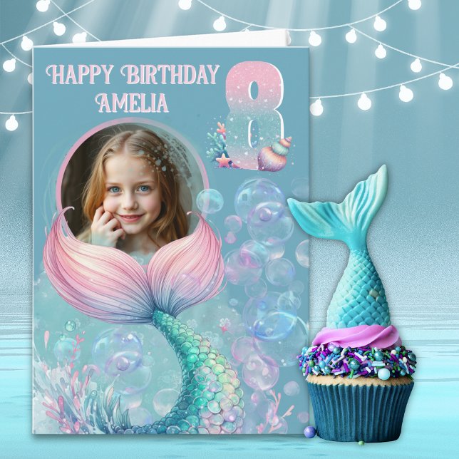 Carte d'anniversaire 8 ans Mermaid Tail avec une p (Créateur téléchargé)