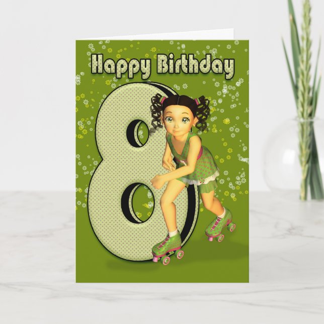 Carte d'anniversaire 8e - Petite fille de patinage (Devant)