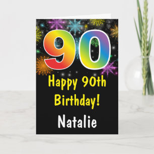 Carte d'anniversaire 90 ans avec feux d'artifice c