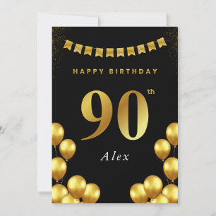Carte d'anniversaire 90 ans Ballons noirs et dorés