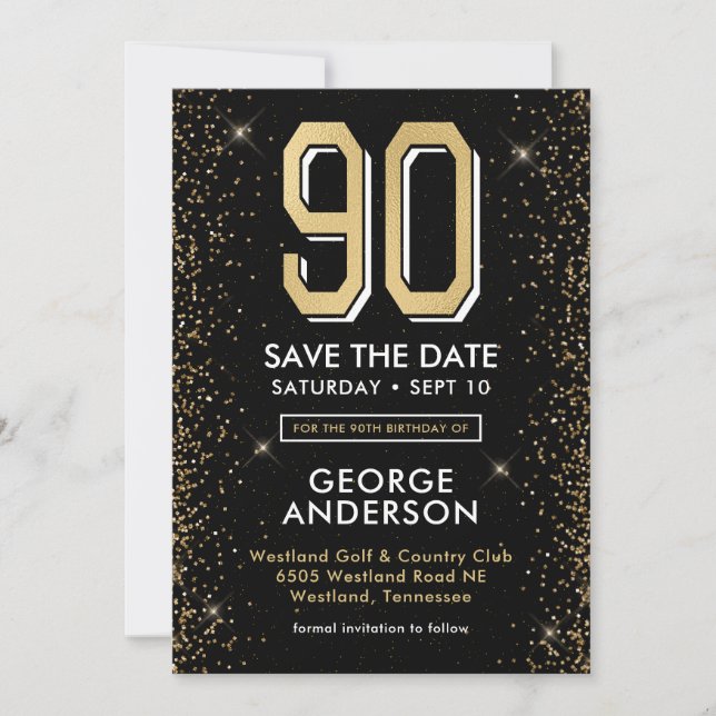 Carte d'anniversaire 90 ans noir moderne  (Devant)