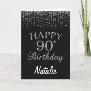 Carte d'anniversaire 90 ans paillettes noires et a