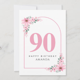 Carte d'anniversaire 90 ans pour femmes Fleur rose