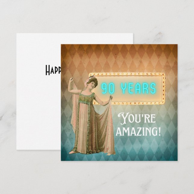 Carte d'anniversaire 90 ans Vintage Singer Flat (Devant / Derrière)