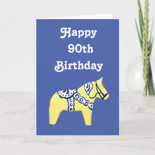 Carte d'anniversaire 90e avec Cheval de Dala Jaune