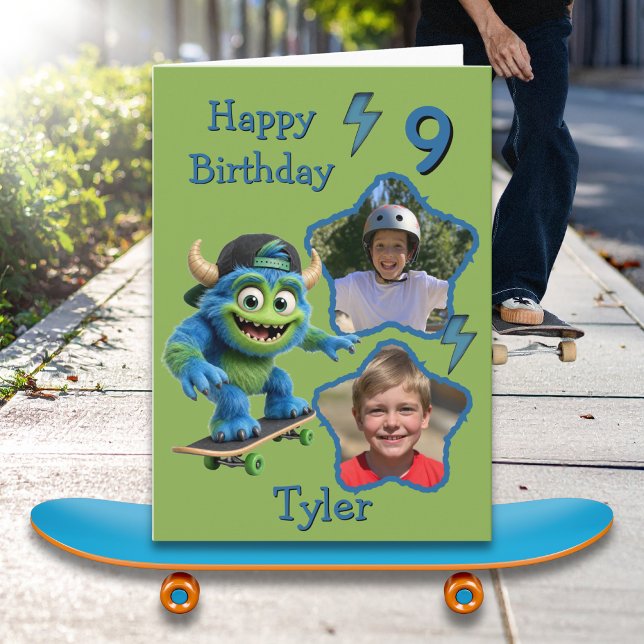 Carte d'anniversaire 9 ans avec deux photos de mon (Créateur téléchargé)