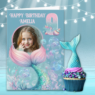 Carte d'anniversaire 9 ans Mermaid Tail avec une p
