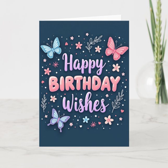 Carte d'anniversaire à ailes indigo (Devant)