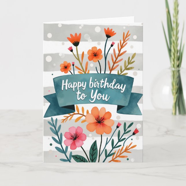 Carte d'anniversaire à bannière sarcelle (Devant)
