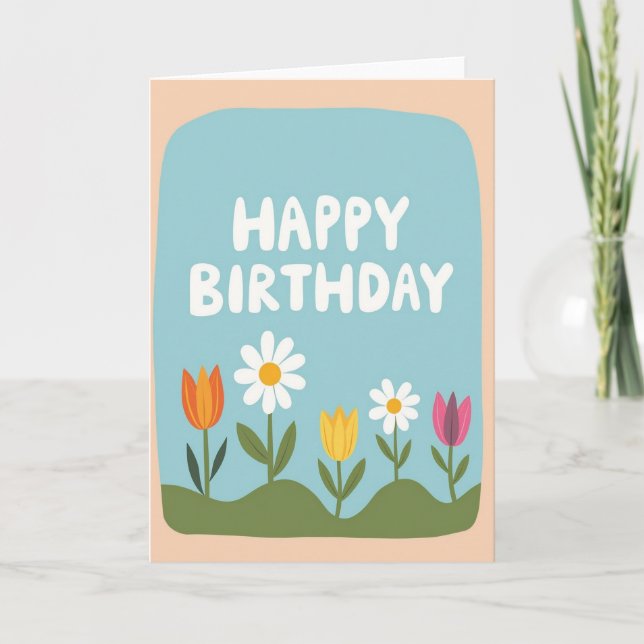 Carte d'anniversaire à bordure pêche (Devant)