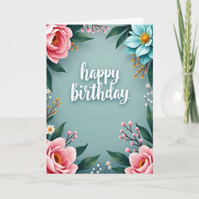 Carte d'anniversaire à cadre botanique (Devant)