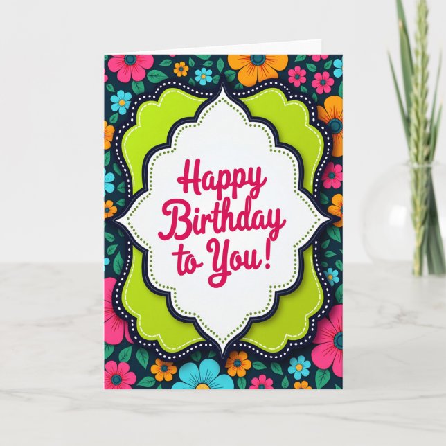 Carte d'anniversaire à cadre superposé joyeux (Devant)