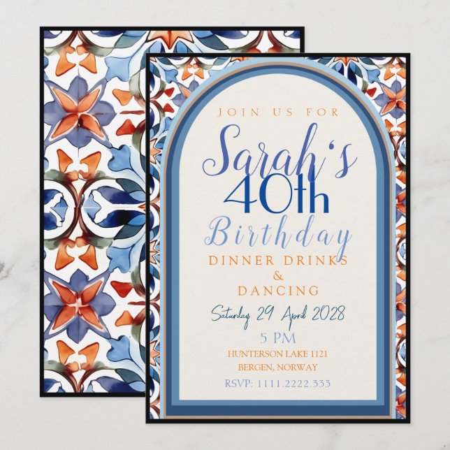Carte d'anniversaire à carreaux géométriques maroc (Devant / Derrière)